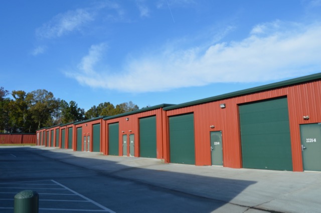 Exterior of outdoor storage units at Ample Storage East Club facility.