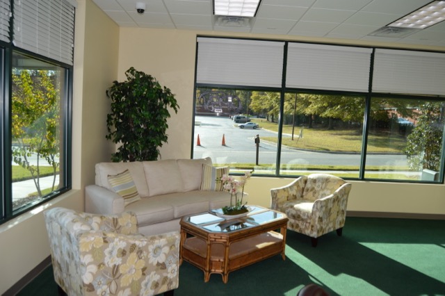 Interior of Ample Storage East Club facility, view of office furniture.