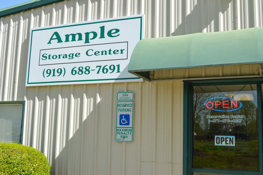 Exterior of Ample Storage Geer Street facility, view of signage.